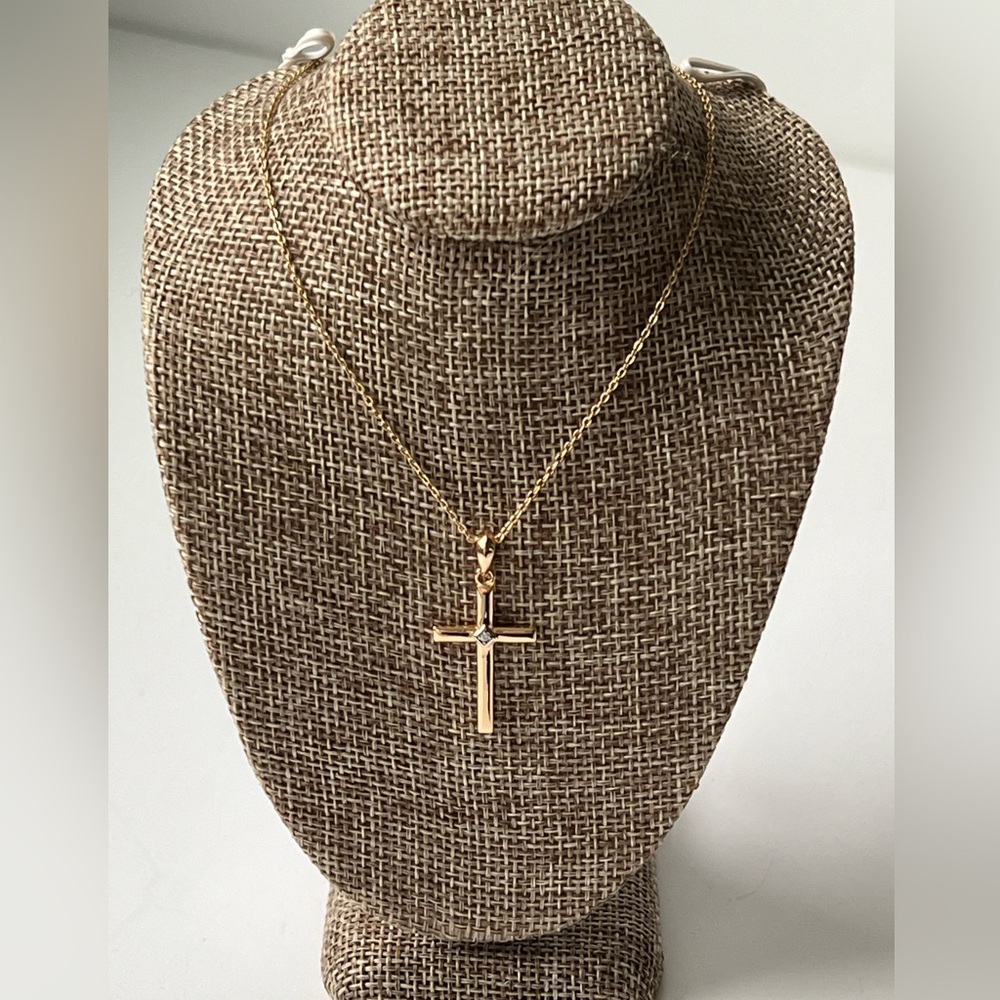 Blue Sage Sterling Silver 925 14K Gold Plated Crystal Cross Necklace NWT